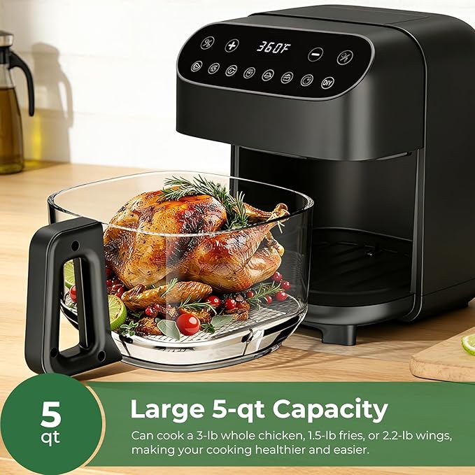 5 QT Glass Air Fryer, Non Toxic Airfryer with Digital Touch Control - Image 3