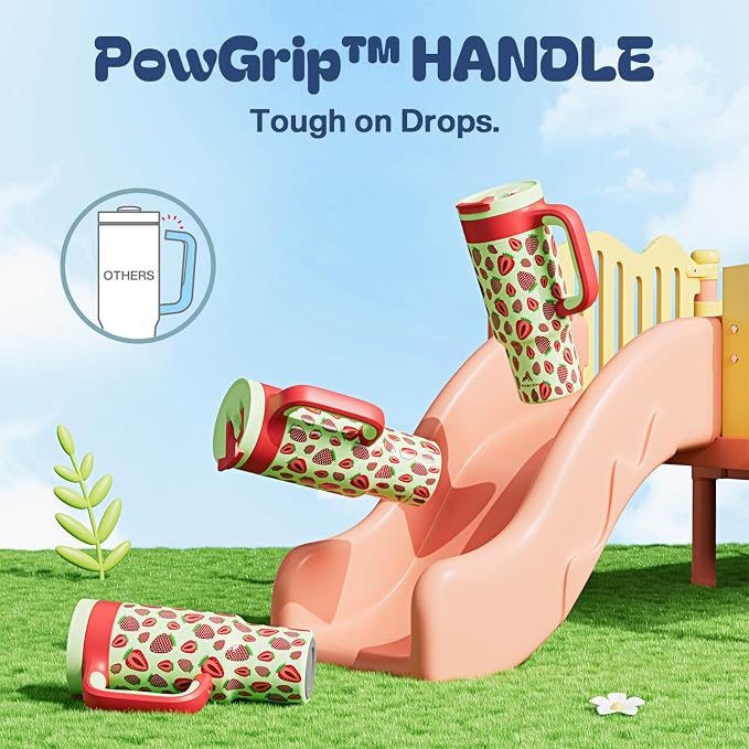 24 oz Metal Tumbler Cup for Girls: Easy Grip Handle, Leak-Proof when Sealed, Easy to Clean, Double Wall Vacuum Cup for Home, School, Daycare, Party, Picnic, Hiking, Travel, Gift (Strawberry Pop) - Image 4