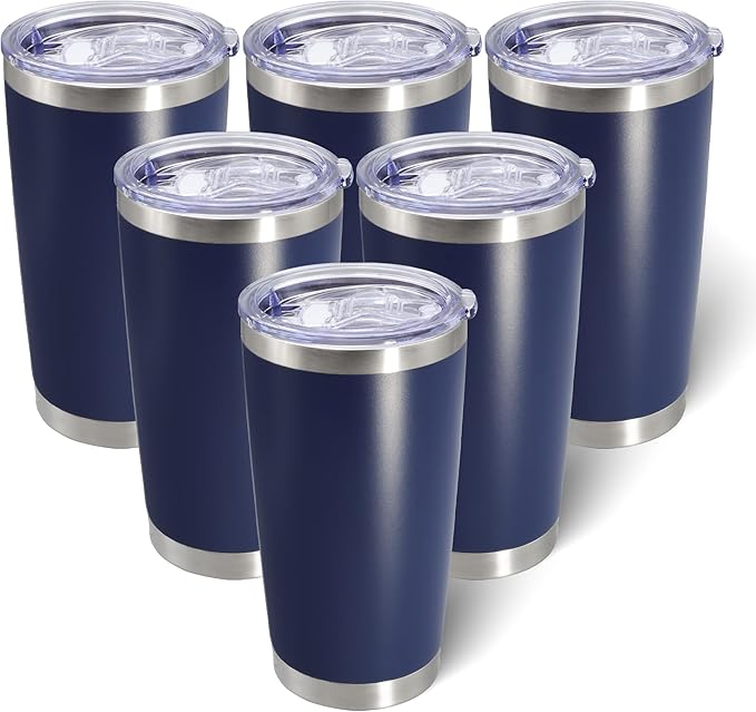 AIANJI 20oz Tumbler Bulk Stainless Steel Tumblers with Lid Vacuum Insulated Double Wall Travel Coffee Mug Powder Coated Tumbler Cup for Hot and Cold Drinks(Navy Blue, 6 pack) by AIANJI