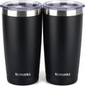 SUNWILL Travel Coffee Mug with Lid, 20 oz Tumbler Set of 2, Insulated Stainless Steel Cup for Water, Tea, Ice, Powder Coated Black 2 pack by SUNWILL