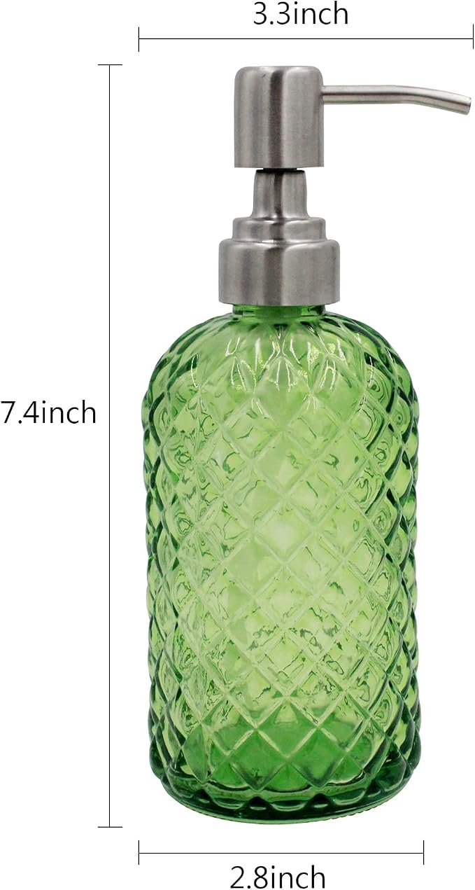 16 oz Diamond Pattern Glass Soap Dispenser, Kitchen and Bathroom Refillable - Image 3