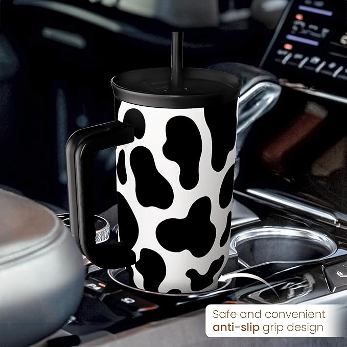 SANDJEST Cow Tumbler with Handle 40oz, Cow Print Cup Stainless Steel Tumblers Coffee Travel Cups with Slider Lid, Cow Gifts for Women Birthday Christmas Mothers Day - Image 6