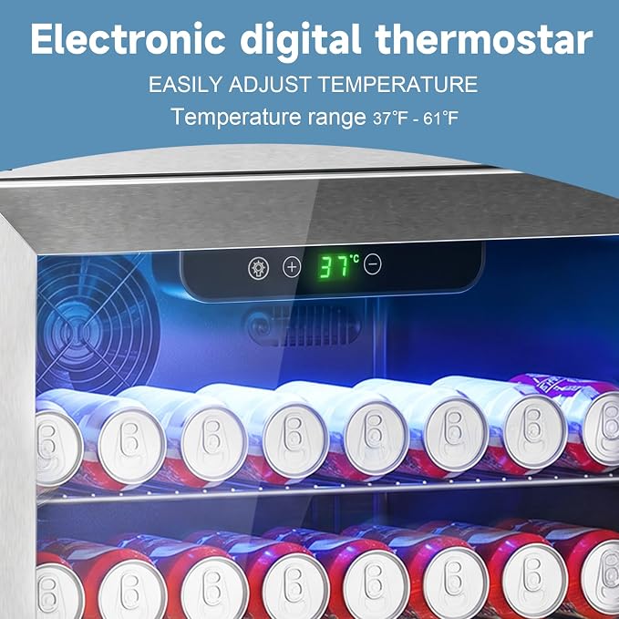 Erivess Mini Fridge 145Can Beverage Refrigerator Cooler Glass Door for Soda | 4.5 Cu Ft Drink Fridge for Home/Bar/Office with LED Display, Digital Temperature Control, Removable Shelves for Wine, Silver - Image 7