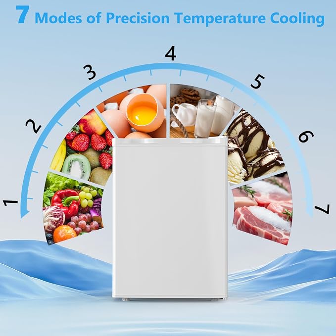 COWSAR 3.2 Cu.Ft Mini Fridge with Freezer for Bedroom Office, White | Single Reversible Door, 7 Temperature Settings, Energy Saving, 2 Removable Shelves, Compact Small Fridge for Apartment Dorm - Image 3