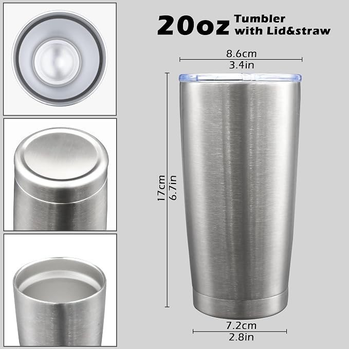 AIANJI 20oz Tumbler Bulk Stainless Steel Tumblers with Lid Vacuum Insulated Double Wall Travel Coffee Mug Powder Coated Tumbler Cup for Hot and Cold Drinks(Stainless Steel, 12 pack) - Image 5