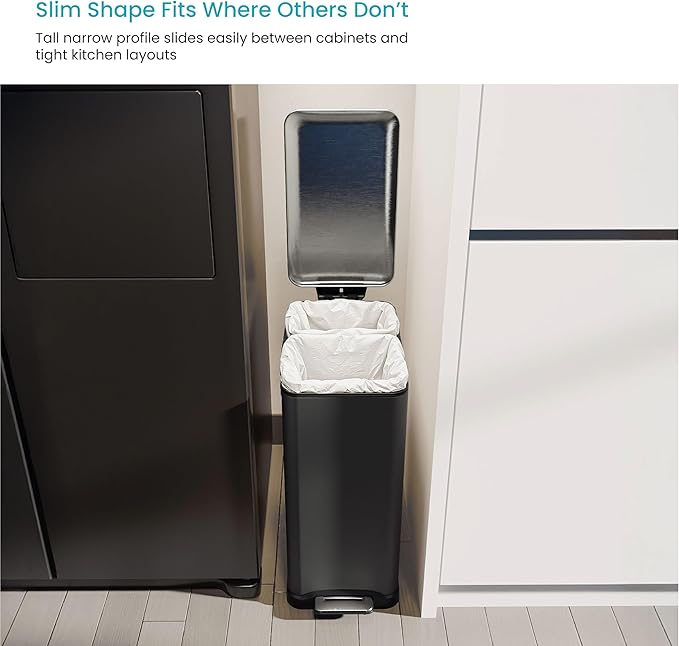 Home Zone Living 13 Gallon Slim Dual Compartment Kitchen Trash Can, Soft-Close - Image 5