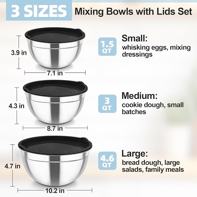 TeamFar Mixing Bowls, Stainless Steel Nesting Salad Bowls - Image 2