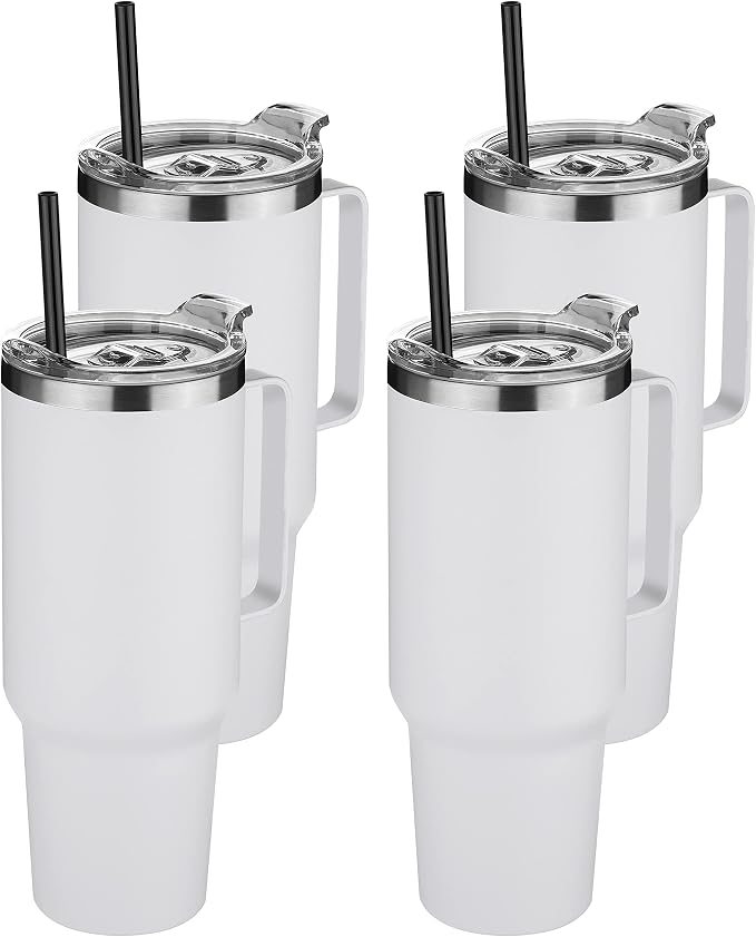 HASLE OUTFITTERS 40 oz Stainless Steel Tumbler with Handle, Vacuum Insulated Tumblers Bulk, Reusable Double Wall Travel Coffee Mug, Durable Powder Coated Water Bottles(White, 4) by HASLEOUTFITTERS