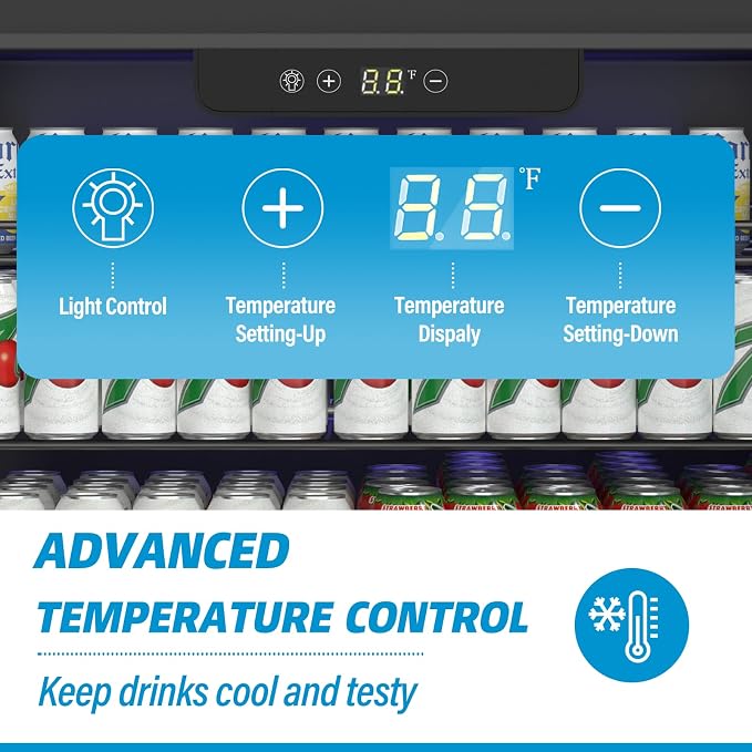 Erivess 24" Fridge 166 Can Wine and Beverage Refrigerator Cooler Glass Door | 5.3 Cu Ft Drink Fridge Large Capacity for Home/Bar with LED Display, Digital Temperature Control, Removable Shelves, Silver - Image 6