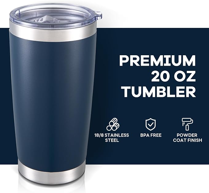 20 oz Tumbler with Lid Stainless Steel Insulated Tumblers Bulk Double Wall Vacuum Cups Powder Coated Travel Mug Keep Drinks Cold and Hot, Navy, 4 Pack - Image 2