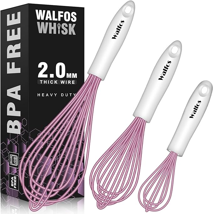 Walfos Whisk, Silicone Whisks for Cooking & Baking Non Scratch Rubber Coated by Walfos