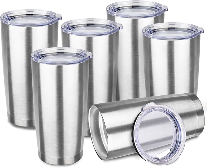 StarSpeed 20oz Tumbler Bulk with Lid, Stainless Steel Insulated Tumblers Double Wall Vacuum Insulated Travel Mug, Powder Coated Coffee Cups for Hot and Cold Drinks(Silver,6) by StarSpeed