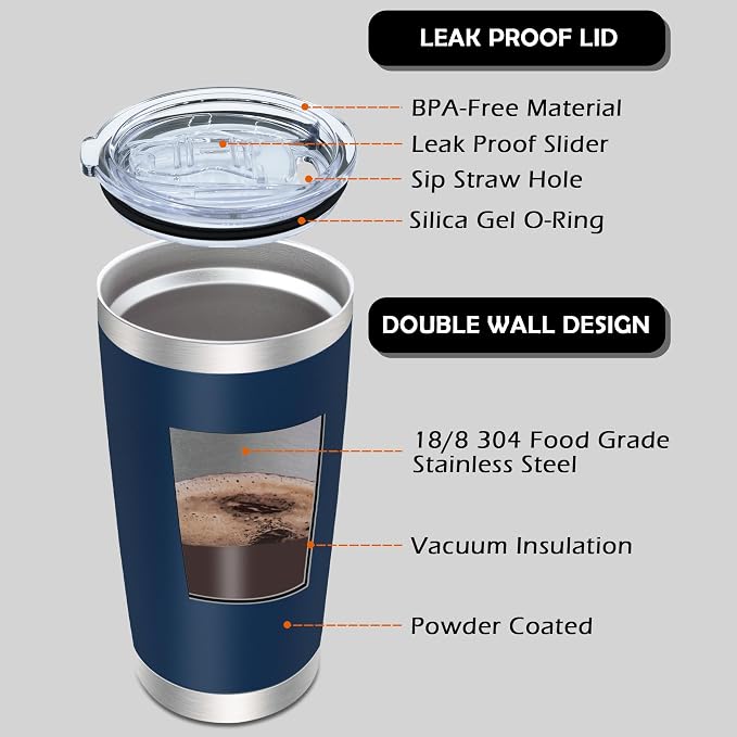 AIANJI 20oz Tumbler Bulk Stainless Steel Tumblers with Lid Vacuum Insulated Double Wall Travel Coffee Mug Powder Coated Tumbler Cup for Hot and Cold Drinks(Navy Blue, 12 pack) - Image 3