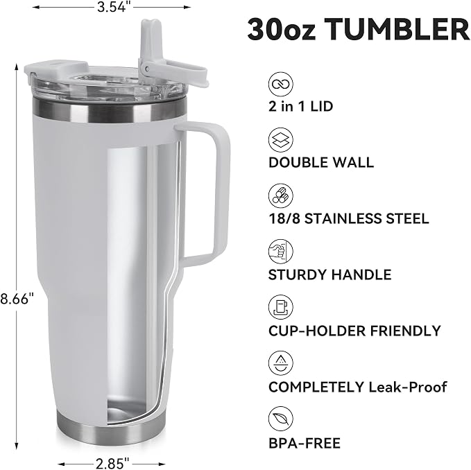 HASLE OUTFITTERS 30oz Tumbler Bulk with Handle, Insulated Travel Coffee Mug Set with Handle Leak-Proof Double Wall Stainless Steel Vacuum Tumblers Pack Metal Cup for Hot and Cold Drink - Image 2