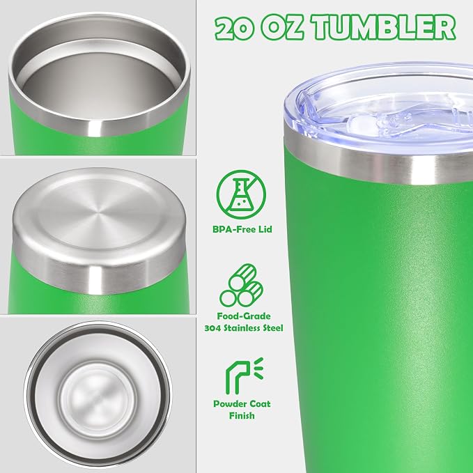 20oz Tumbler Stainless Steel Tumbler Cup with Lid Vacuum Insulated Double Wall Travel Mug, Durable Powder Coated Travel Coffee Tumbler Mug for Hot & Cold Drinks, Green,1 Pack - Image 3