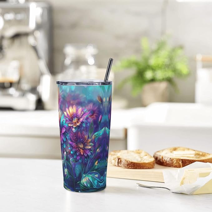 Sunflower Tumbler with Lid and Straw 20oz Vacuum Insulated Coffee Cup Stainless Steel Tumblers Leakproof Travel Mug Present for Women Men - Image 7