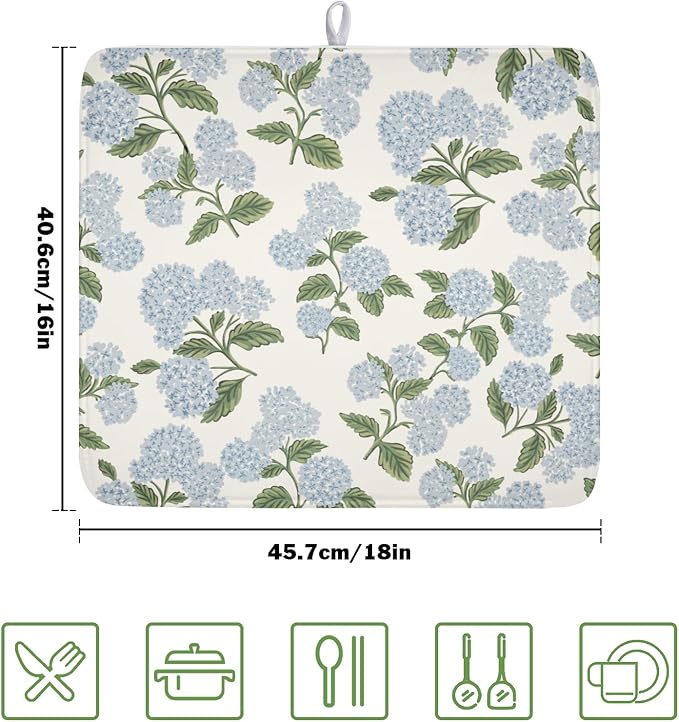 Blue Hydrangea Floral Dish Drying Mat - Image 2