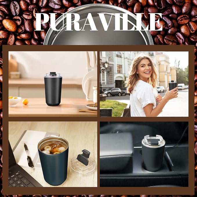 Puraville Insulated Tumblers with Lid, 10 oz Travel Coffee Mug Stainless Steel Vacuum Cup, Leak Proof Reusable Double Walled Coffee Tumbler for Iced and Hot Drinks, Black - Image 7