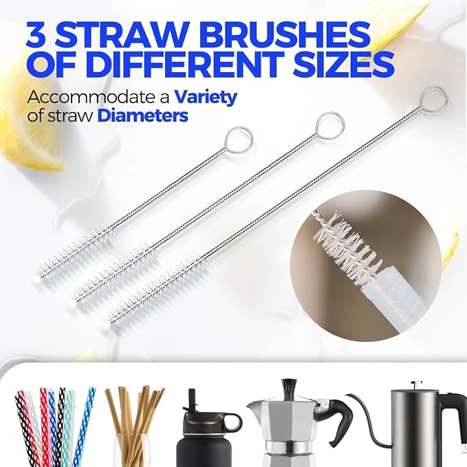 Holikme 5 Pack Bottle Brush Cleaner Set, 3 Straw Brushes, Bottle Cleaning Brush - Image 4