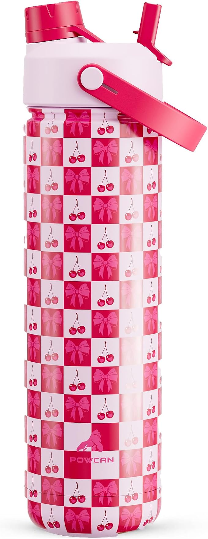 POWCAN 26 oz Insulated Water Bottle with 2-in-1 Straw and Spout Lid, Keep Cold 24H, Leak-Proof, Fits in Car Cup Holder, Stainless Steel Water Bottle for Sports, Travel, and School (Bow Down to Cherry) by POWCAN