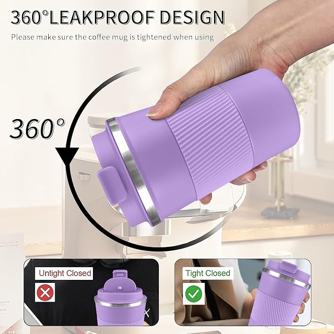 YINBAOGE Insulated Travel Coffee Mug, Spill & Leak Proof, Portable To Go Camping Stainless Steel Coffee Tumbler, Reusable Thermal Coffee Cup with Lid for Hot & Cold Drinks (Purple, 17 OZ) - Image 5