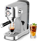 Espresso Machine 20 Bar, Compact Espresso Coffee Machine with Milk Frother, Stainless Steel Coffee Maker with 34oz Removable Water Tank, Cappuccino Machine for Home, Office, Latte (Silver) by Aercana