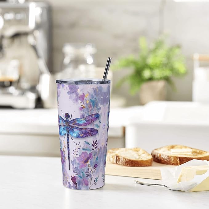 Dragonfly Tumbler with Lid and Straw 20oz Vacuum Insulated Coffee Cup Stainless Steel Tumblers Leakproof Travel Mug Present for Women Men - Image 7