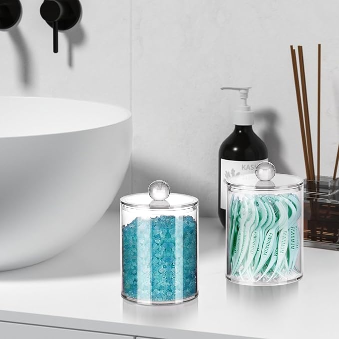 XIPENGKEJI 4 Pack Qtip Holder, Canister Apothecary Jar Set, Bathroom Jars - Image 6