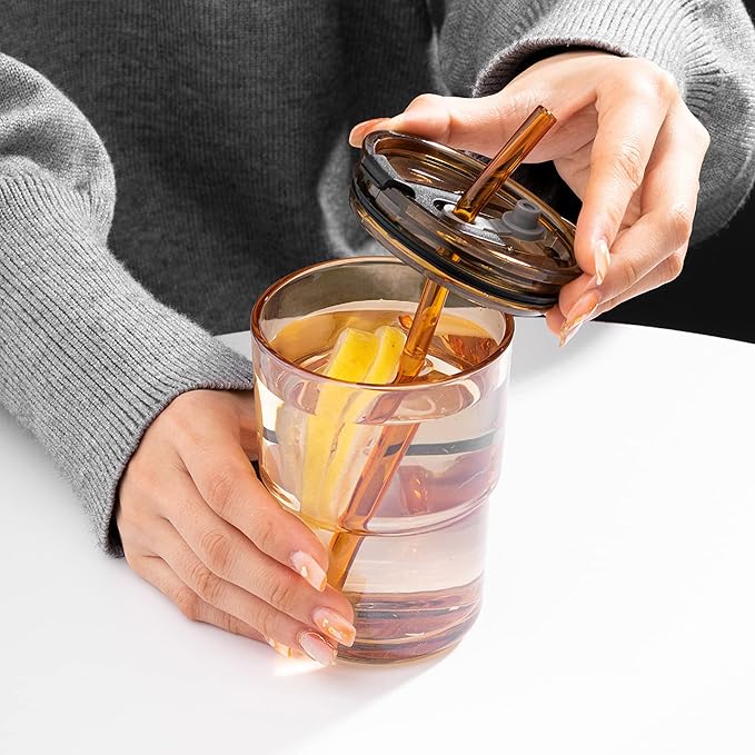 BLUEPOLAR 13oz/400ml Tumbler Water Glass, Cups with Straw and Lid Sealed Carry on for Coffee, Iced Tea, Thick Wall Insulated Glass Cup (Amber)… - Image 7