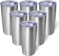 AIANJI 20oz Tumbler Bulk Stainless Steel Tumblers with Lid Vacuum Insulated Double Wall Travel Coffee Mug Powder Coated Tumbler Cup for Hot and Cold Drinks(Stainless Steel, 6 pack) by AIANJI