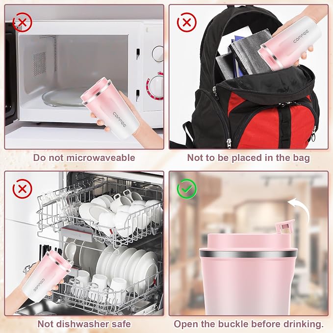 CS COSDDI 12 oz Stainless Steel Vacuum Insulated Tumbler - Coffee Travel Mug Spill Proof with Lid - Coffee Cups for Keep Hot/Ice Coffee,Tea and Beer (Pink-White380ML) - Image 5