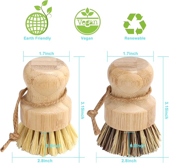 Bamboo Dish Brush Set, Dish Brushes, Durable Wood Dishes Scrub Brush, Natural - Image 2