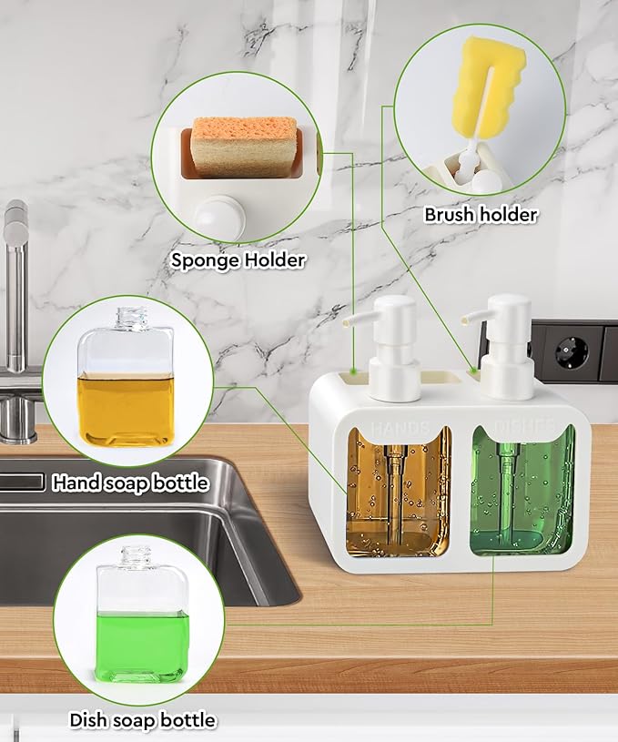 Kitchen Hand Soap and Dish Soap Dispenser Set, Dual Soap Dispenser - Image 2