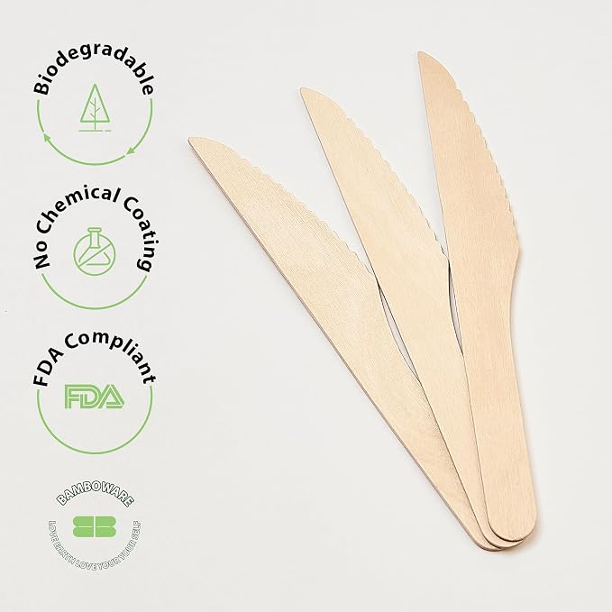 Wooden Knives 300 Pieces | Natural Birch Wood Disposable Knives | Biodegradable - Image 4