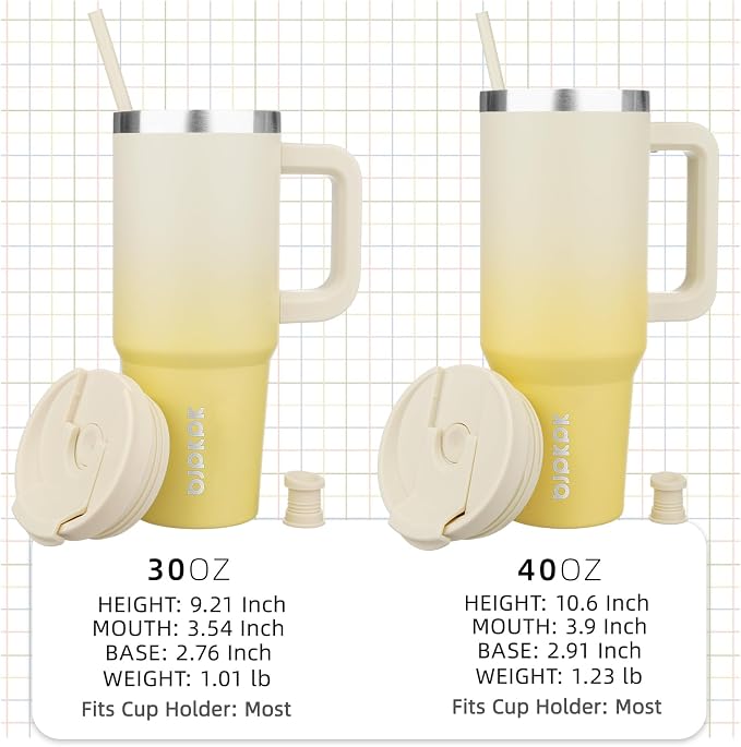 BJPKPK Tumbler With Handle And Straw 30oz Insulated Tumbler Cups With Lid Stainless Steel Travel Coffee Mug,Lemon - Image 4