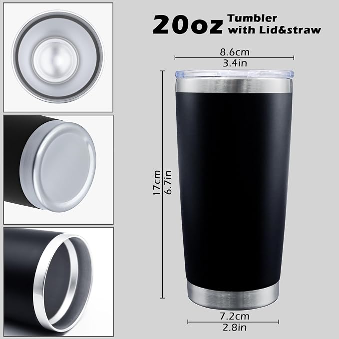 AIANJI 20oz Tumbler Bulk Stainless Steel Tumblers with Lid Vacuum Insulated Double Wall Travel Coffee Mug Powder Coated Tumbler Cup for Hot and Cold Drinks(Black, 12 pack) - Image 5