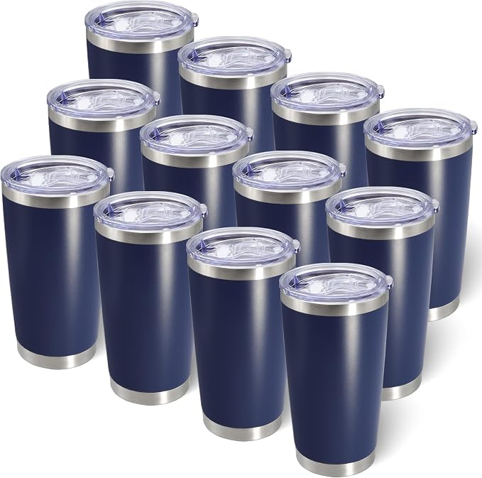 AIANJI 20oz Tumbler Bulk Stainless Steel Tumblers with Lid Vacuum Insulated Double Wall Travel Coffee Mug Powder Coated Tumbler Cup for Hot and Cold Drinks(Navy Blue, 12 pack) by AIANJI