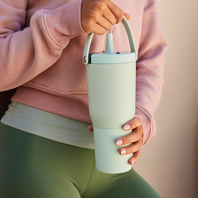BrüMate Resa 35oz 100% Leakproof Travel Tumbler with Handle & Straw | Flexible SoftSip Straw | Silicone Sleeve for Durability | Stainless Steel | Cup Holder & Travel Friendly Water Bottle | (Guava) - Image 5