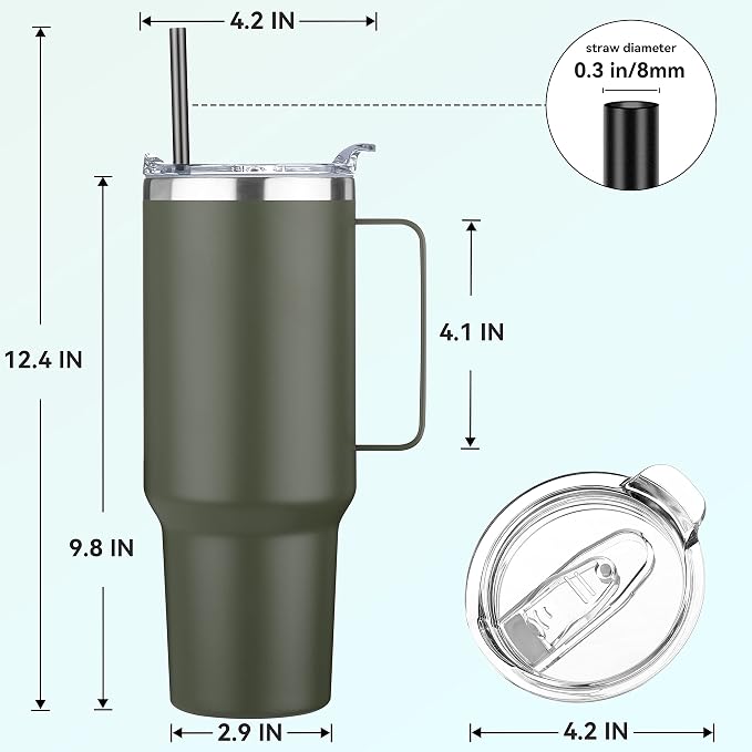 HASLE OUTFITTERS 40 oz Stainless Steel Tumbler with Handle, Vacuum Insulated Tumblers Bulk, Reusable Double Wall Travel Coffee Mug, Durable Powder Coated Water Bottle(Army Green, 1) - Image 3