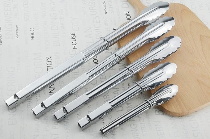 HINMAY Stainless Steel Utility Food Tongs Set Kitchen Metal Tongs - Image 5