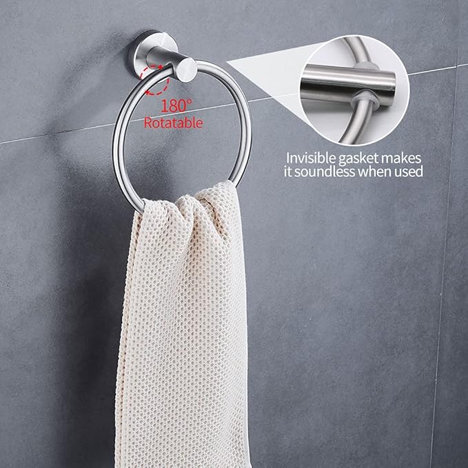 2pcs Brushed Nickel Toilet Paper Holder and Towel Ring Set, Stainless Steel - Image 2