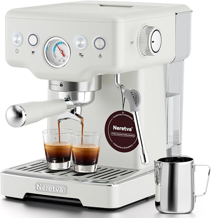 Neretva Stainless Steel Espresso Machine with Visible Pressure Guage-White by CreativelyAesthetic