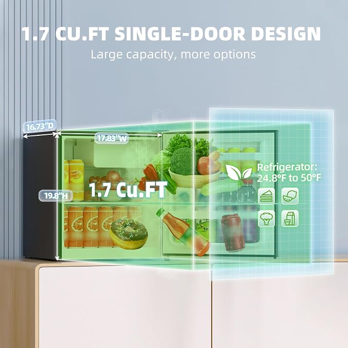 1.7 Cu.Ft Mini Fridge with Freezer, Mini Fridge for Bedroom, Small Refrigerator, Dorm Refrigerators with Freezer, Compact Refrigerator for Office, Apartment, Bedroom (Black) - Image 9