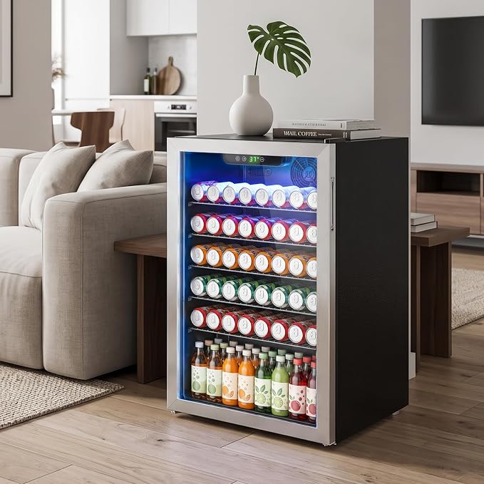 Erivess Mini Fridge 145Can Beverage Refrigerator Cooler Glass Door for Soda | 4.5 Cu Ft Drink Fridge for Home/Bar/Office with LED Display, Digital Temperature Control, Removable Shelves for Wine, Silver - Image 5