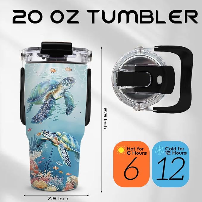 20oz Turtle Tumblers - Sea Turtle Tumbler with Straw Handle, Leak-proof, BPA-free, Double Wall Insulated, Turtles Gifts for Cat Lover, Insulated Coffee Tumbler Ocean Stainless Steel Cup for Kids - Image 2