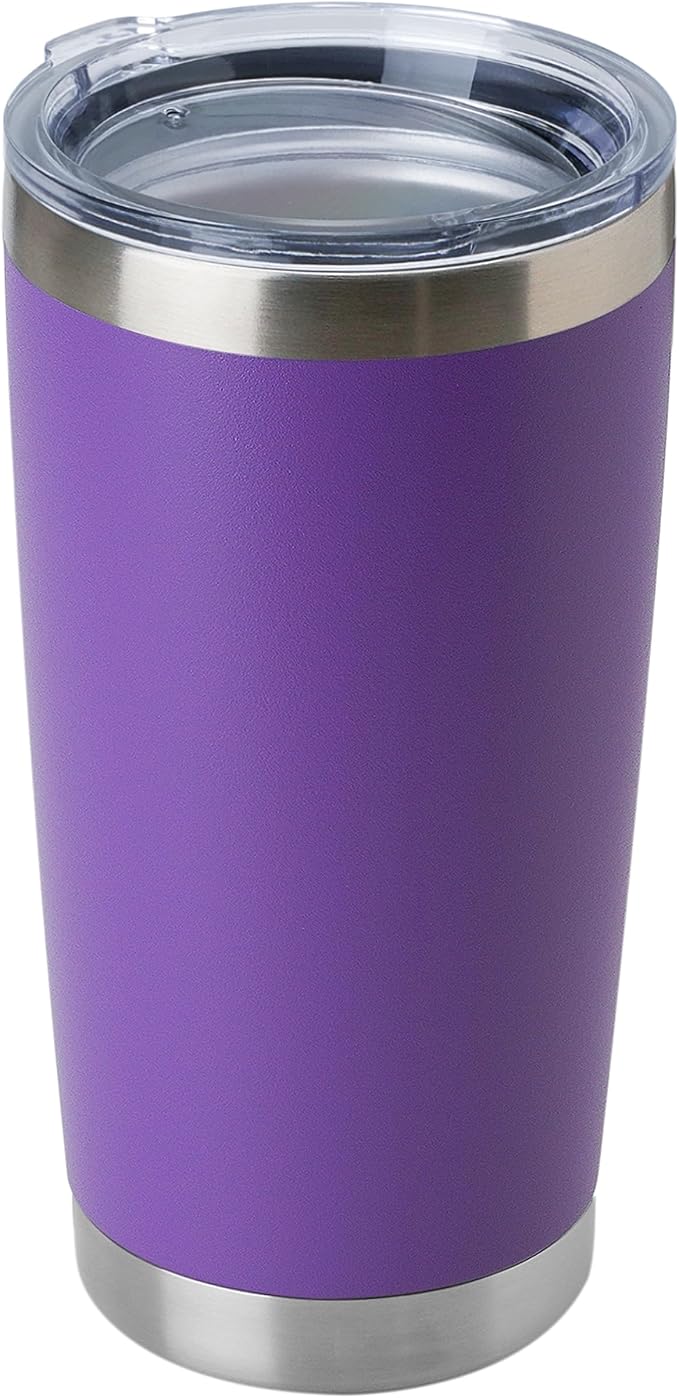 DOMICARE 20oz Stainless Steel Tumbler Bulk with Lid, Double Wall Vacuum Insulated Travel Mug, Powder Coated Coffee Cup, Powder Purple, 1 Pack by VisittheDOMICARE
