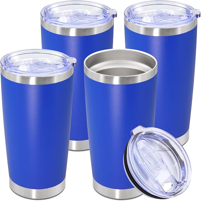 20oz Tumbler Stainless Steel Tumbler Cup with Lid Vacuum Insulated Double Wall Travel Mug, Durable Powder Coated Travel Coffee Tumbler Mug for Hot & Cold Drinks, Dark Blue,4 Pack by AUWBON
