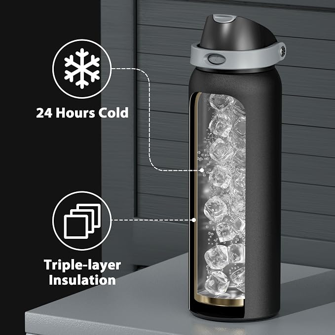 40 oz Insulated Water Bottle for Sports: Meoky Stainless Steel Water Bottle with 2-in-1 Straw and Spout Lid - Leak Proof, Cold for 24 Hours, Protective Silicone Base, BPA-Free for Gym, Night - Image 5