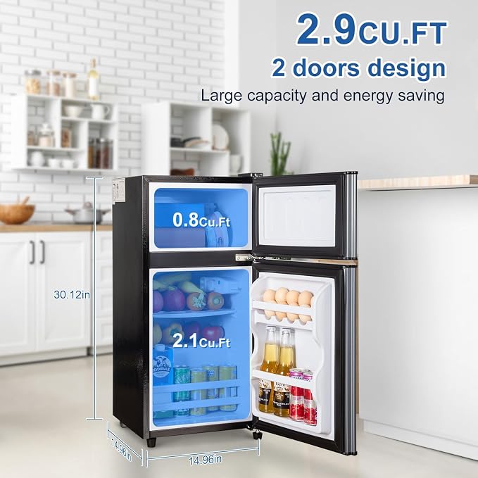2.9 Cu.Ft Mini Fridge with Freezer, Compact Double Door Refrigerator | with 7-Level Cooling, Energy Saving, Low Noise, Small Fridge for Dorm, Bedroom, Office - Blue - Image 2