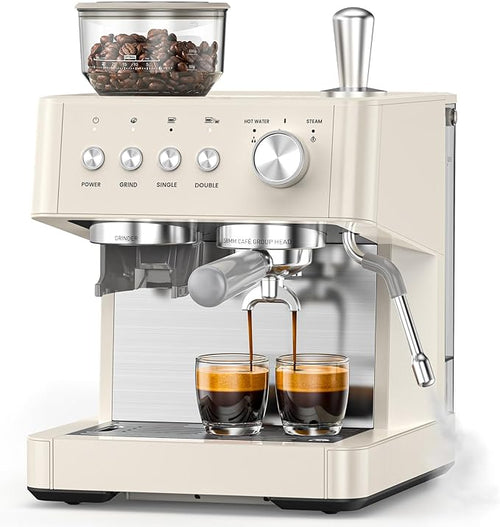 (2026 Upgrade) 15 Bar Espresso Machine with Built-in Anti-Clog Coffee Grinder, Expresso Coffee Machines with Milk Steam Wand/Frother/Tamping Tools,Espresso Maker with Grinder for Lattes-Almond by Electactic